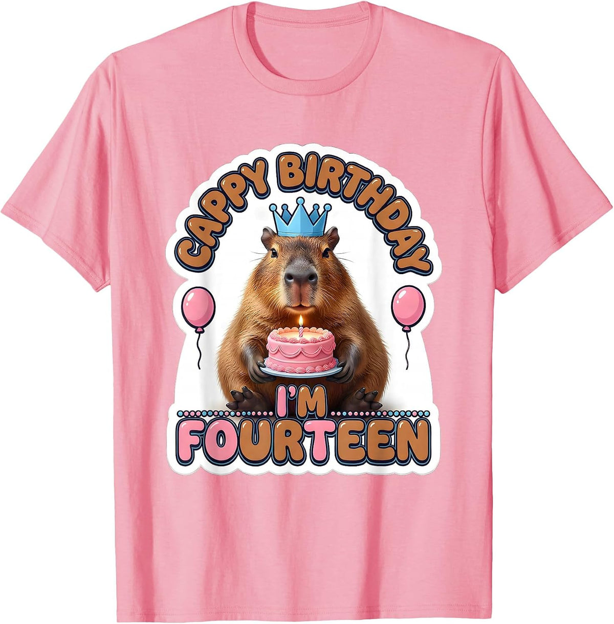 Men's Cappy Birthday I'm Fourteen Kawaii Capybara Birthday Girl T-Shirt - Pink