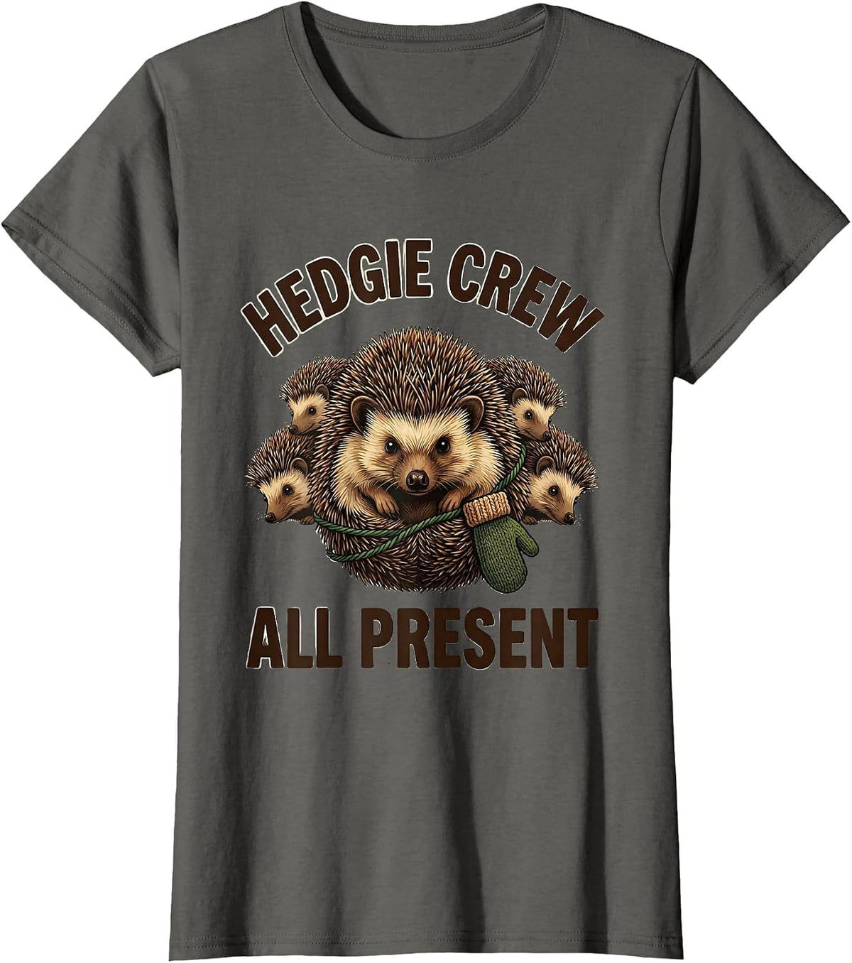 Women's Hedgie Crew All Present Cute Hedgehog Christmas Family T-Shirt - Asphalt Grey