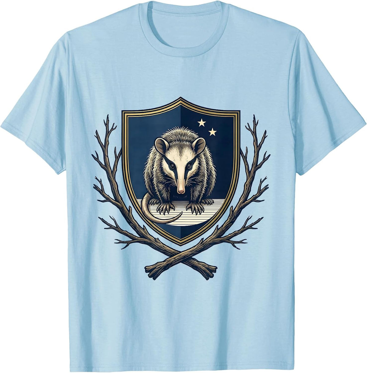 Men's Opossum Crest Emblem Funny Animal Meme T-Shirt - Baby Blue