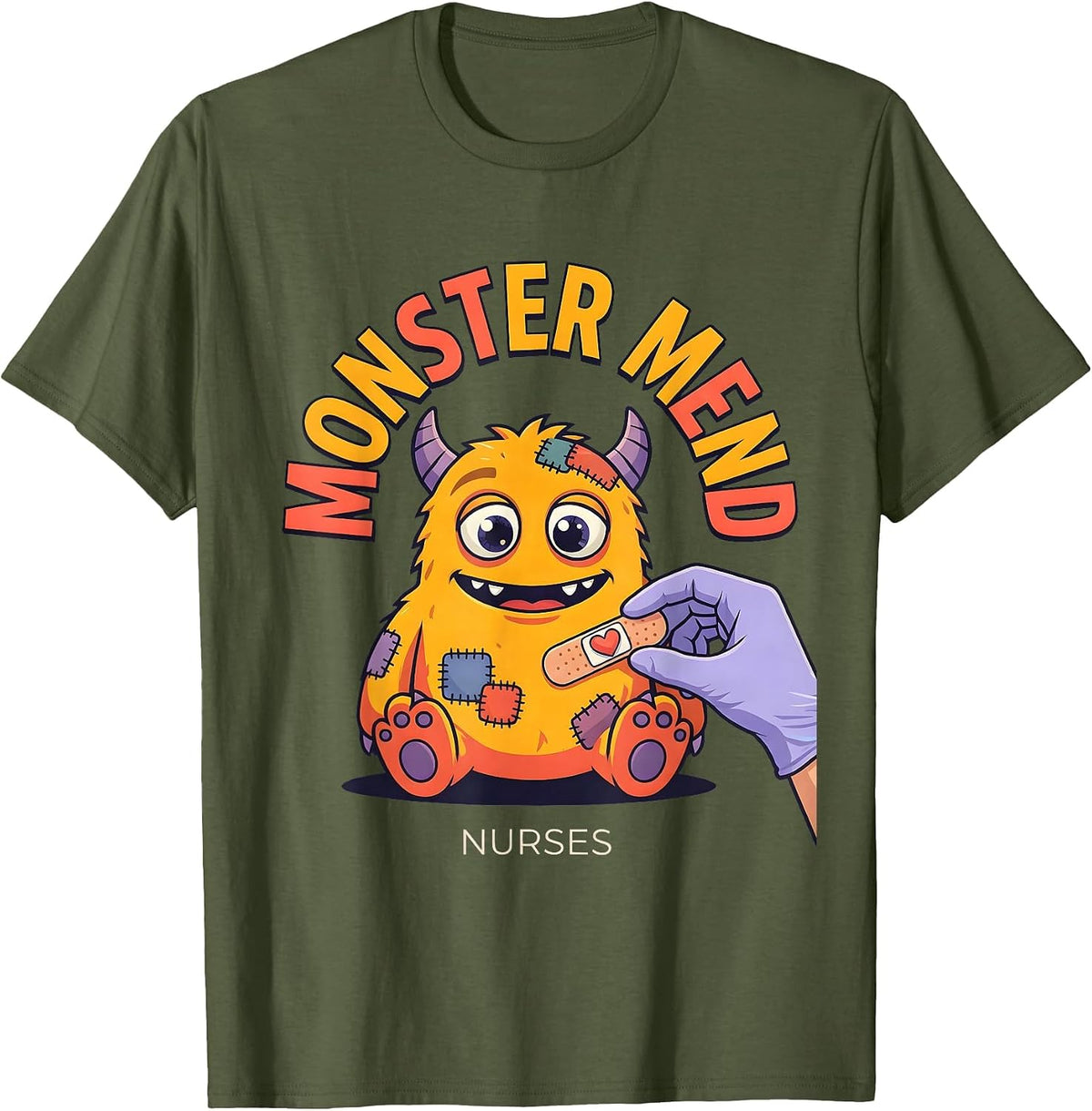 Monster Mend Nurses Funny Halloween Nurse Crew T-Shirt - Olive Green