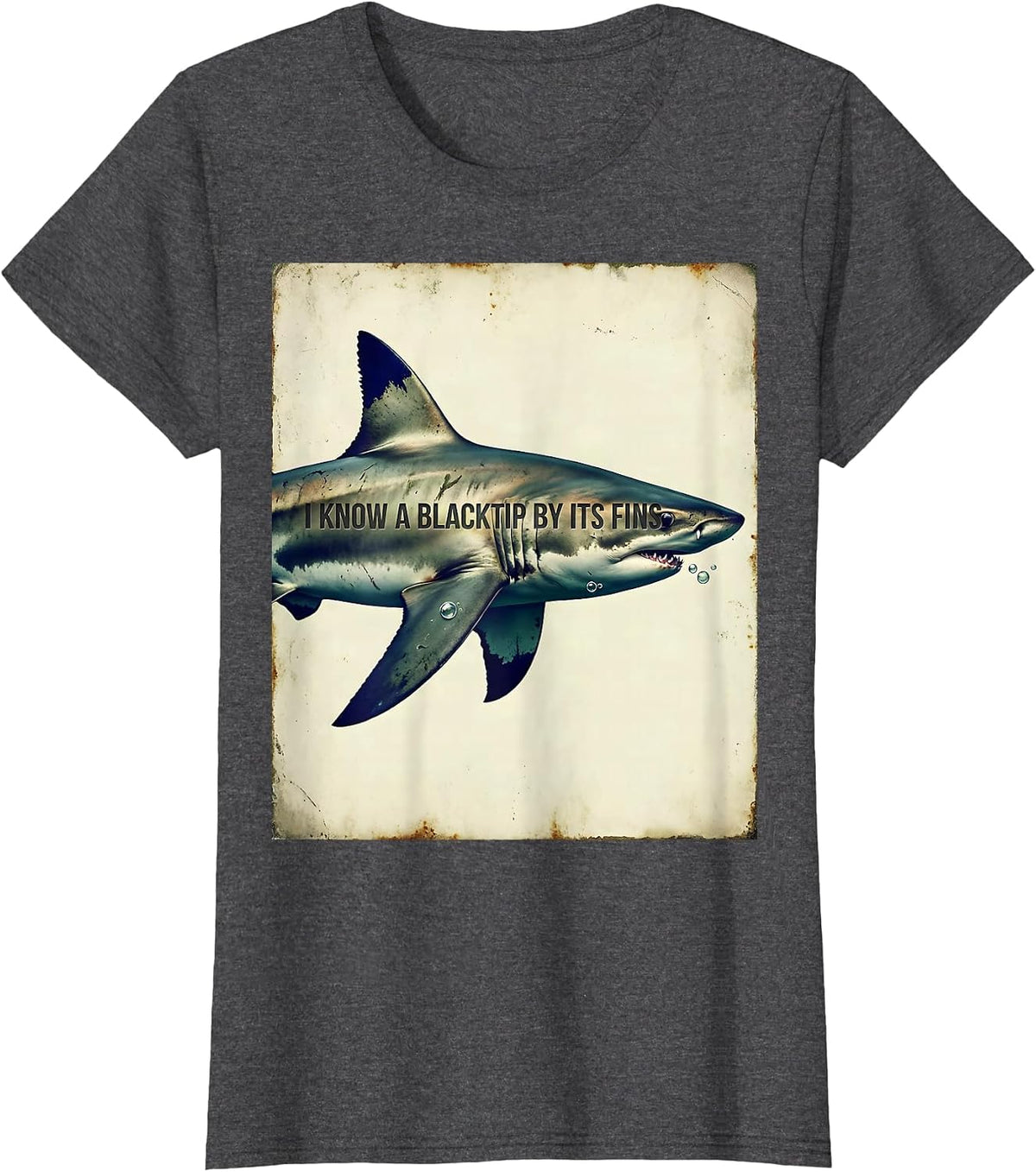 Women's I Know A Blacktip By Its Fins Vintage Shark Lover Ocean T-Shirt - Dark Heather Grey