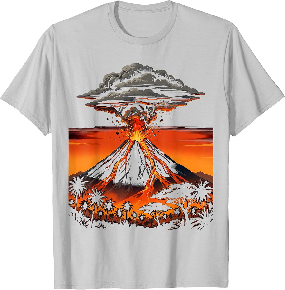 Men's El Salvador Izalco Volcano Erupting Night Graphic T-Shirt - Silver Grey