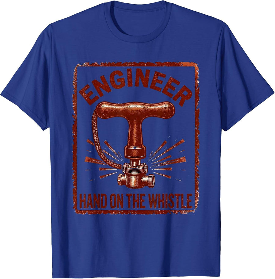 Engineer Hand On The Whistle Retro Train Engineer Steam T-Shirt - Royal Blue