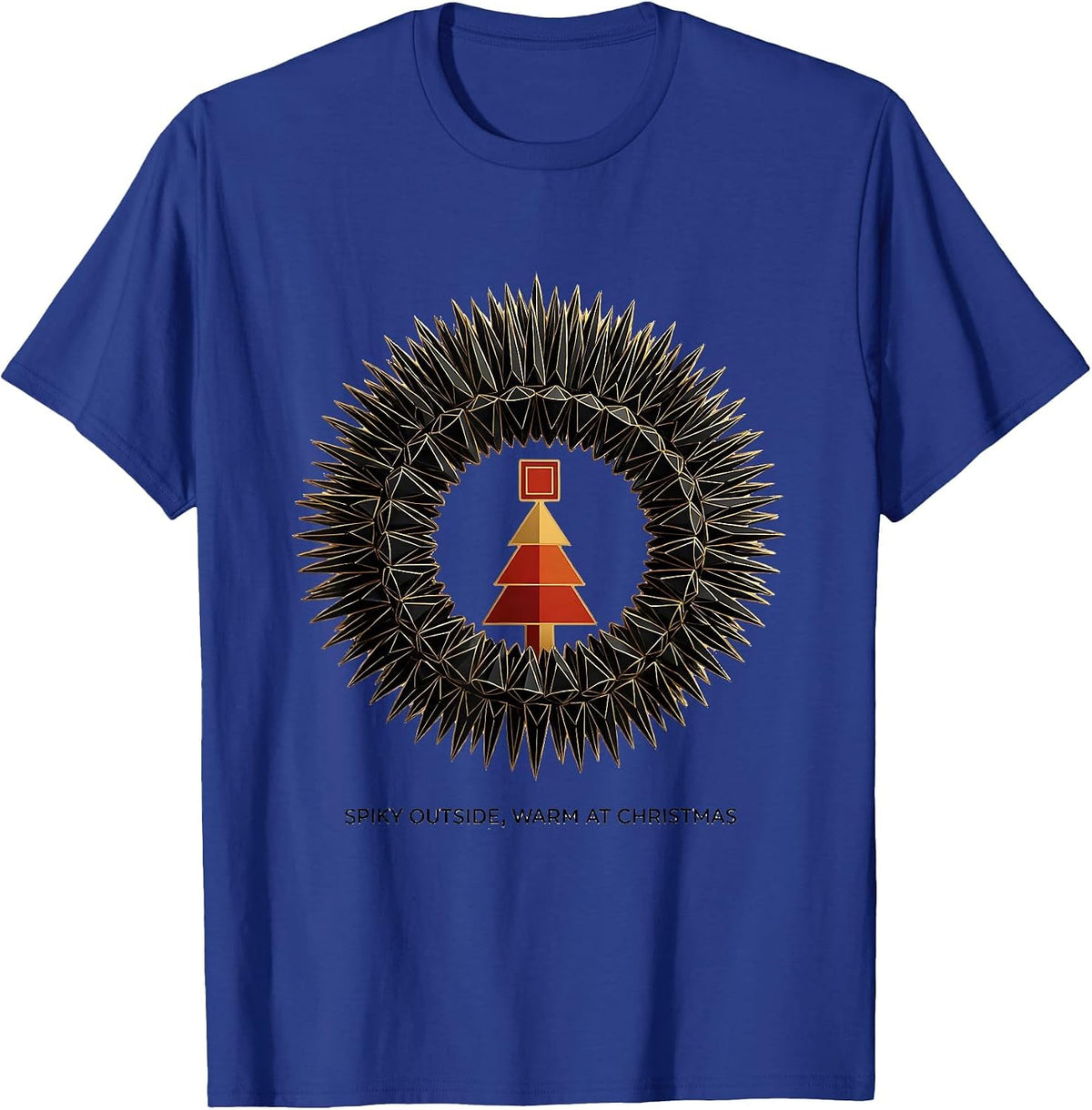 Men's Spiky Outside, Warm At Christmas Geometric Hedgehog Cute T-Shirt - Royal Blue