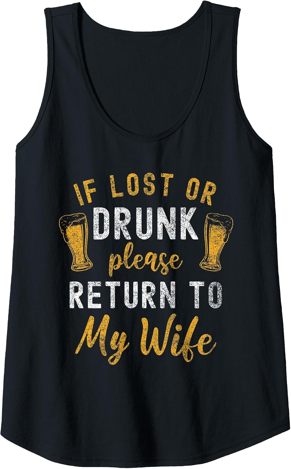If Lost or Drunk Return to Wife Couples Funny Drinking Tank Top - Black