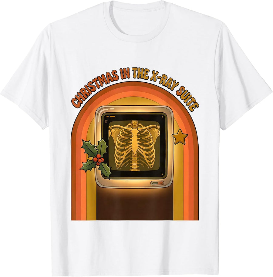 Christmas In The X-Ray Suite Retro Radiology Tech Humor T-Shirt - White