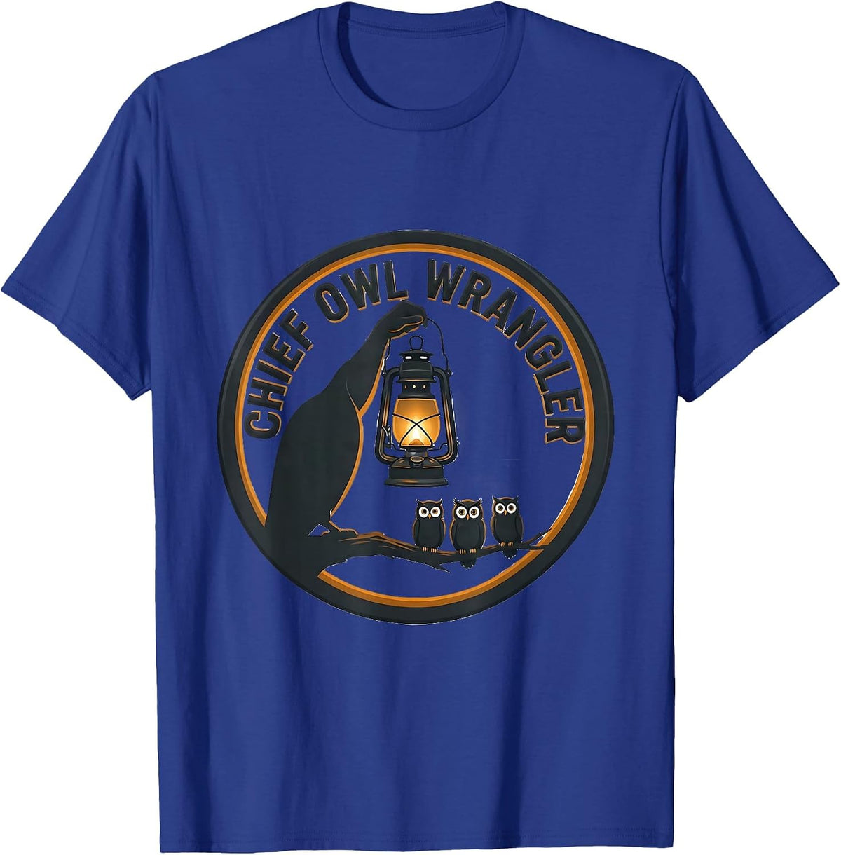 Chief Owl Wrangler Minimalist Teacher Owl Lover Back T-Shirt - Royal Blue
