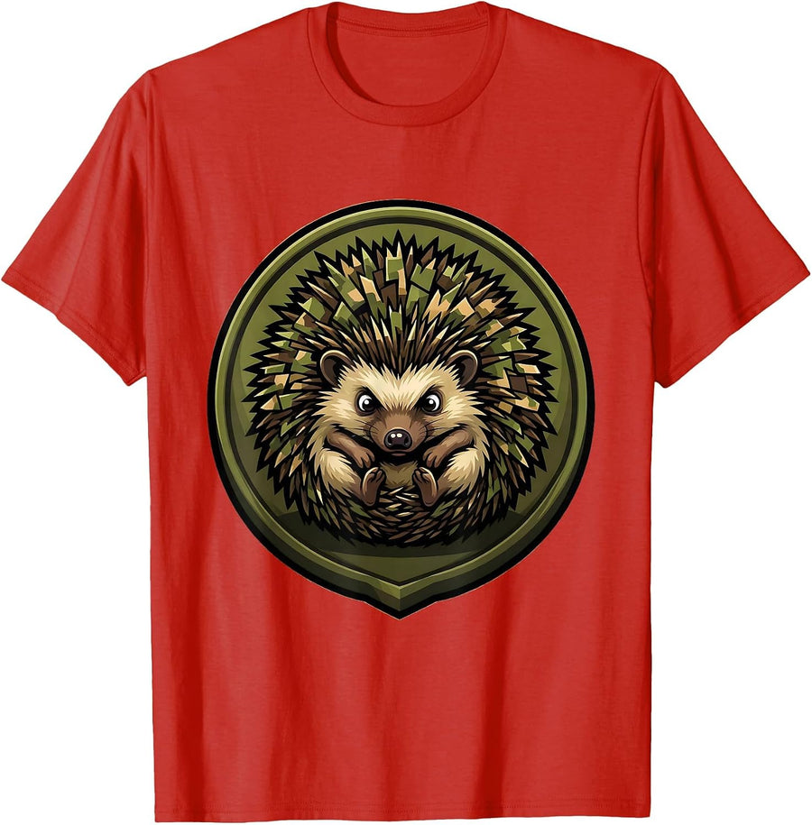 Men's Kids Camo Hedgehog Rolled Up Ball Graphic T-Shirt - Red