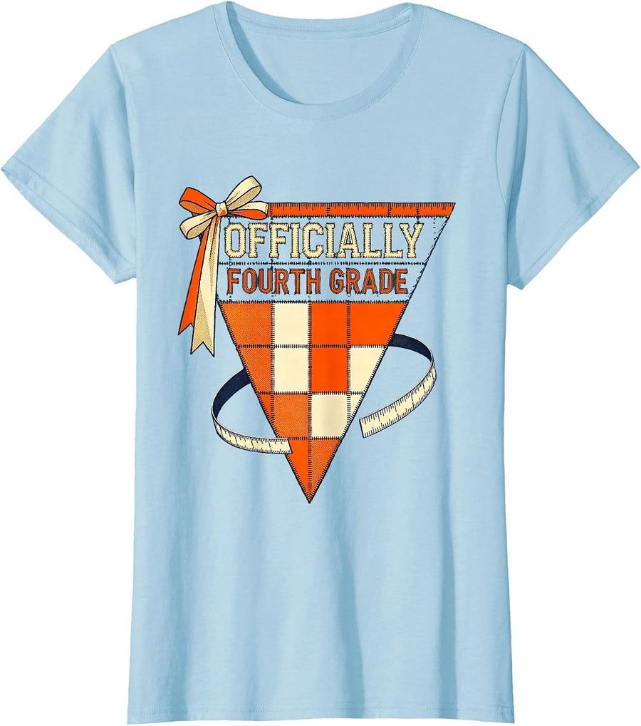 Women's Officially Fourth Grade Risograph Back To School Girl T-Shirt - Baby Blue
