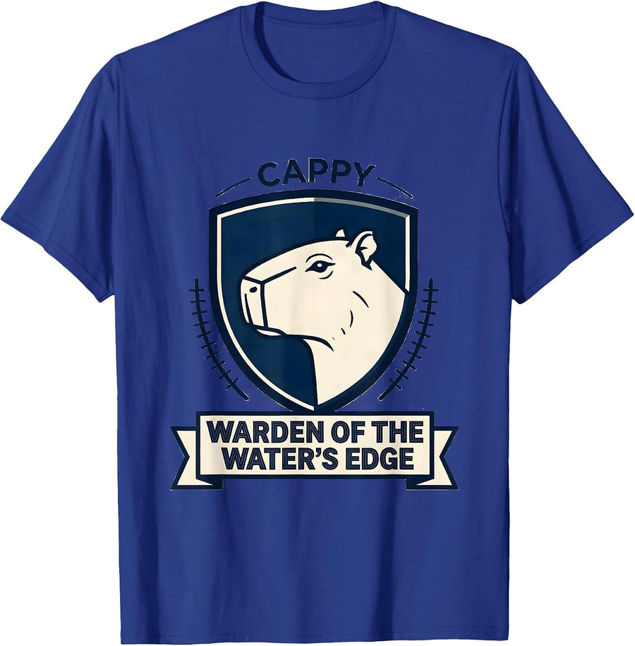 Cappy Warden of the Water's Edge Funny Capybara Meme Humor T-Shirt - Royal Blue