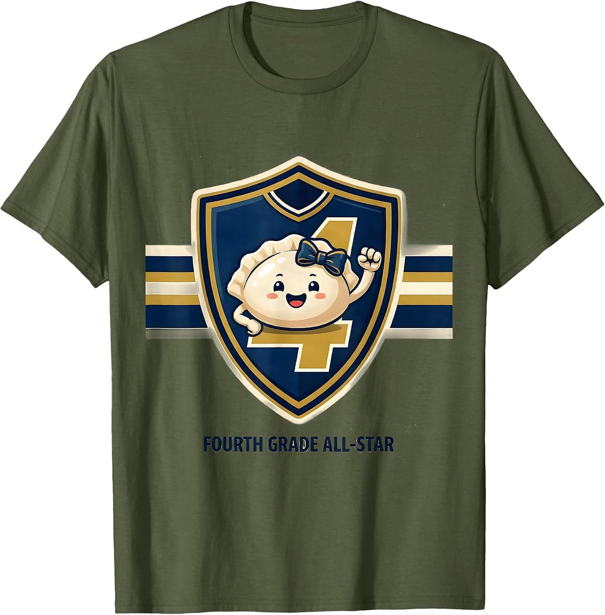 Men's Fourth Grade All-Star Cute Dumpling Back to School Girl T-Shirt - Olive Green