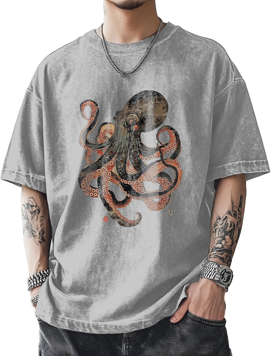 Vintage Graphic Printed T-Shirts for Men Casual Cotton Tees Comfy Streetwear Crewneck Short Sleeve Summer Tops - Grey