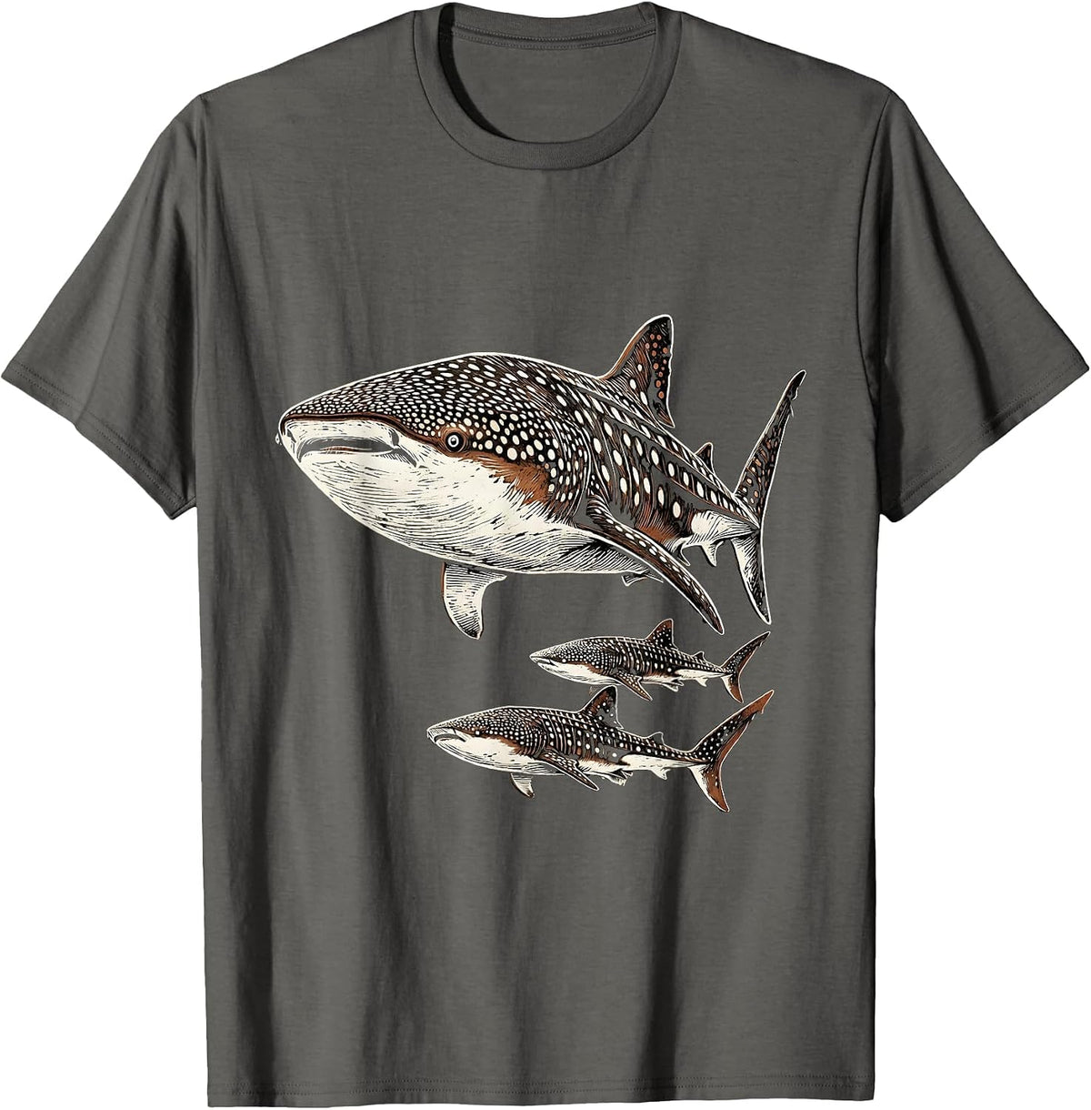 Whale Shark Woodcut Engraving Marine Biology Humor T-Shirt - Asphalt Grey