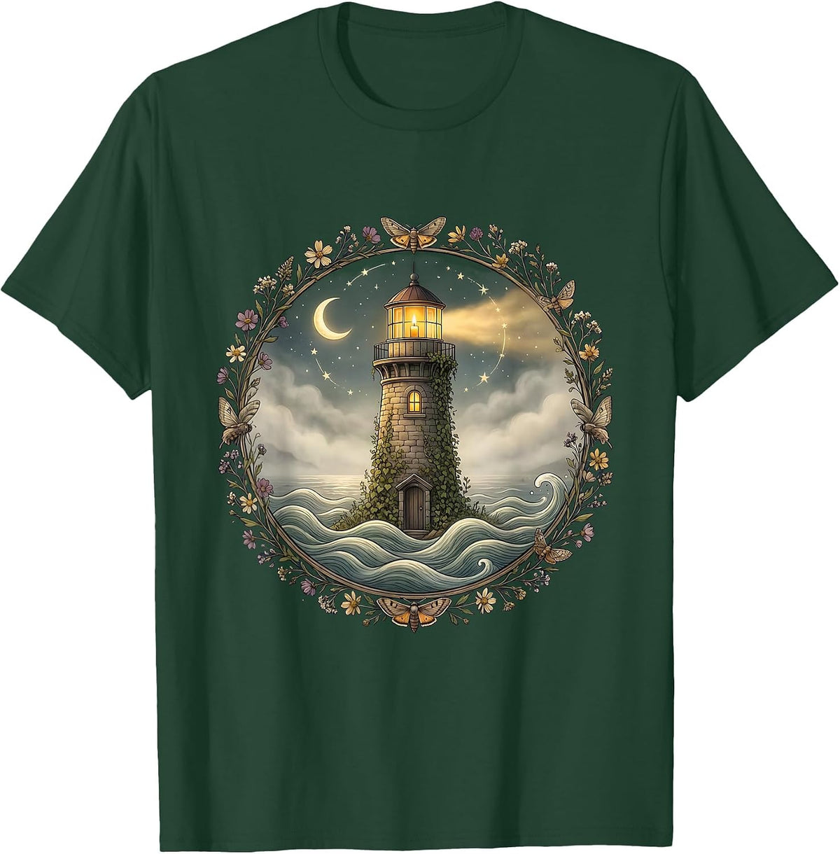 Suicide Prevention Awareness Lighthouse Beam Design T-Shirt - Dark Green