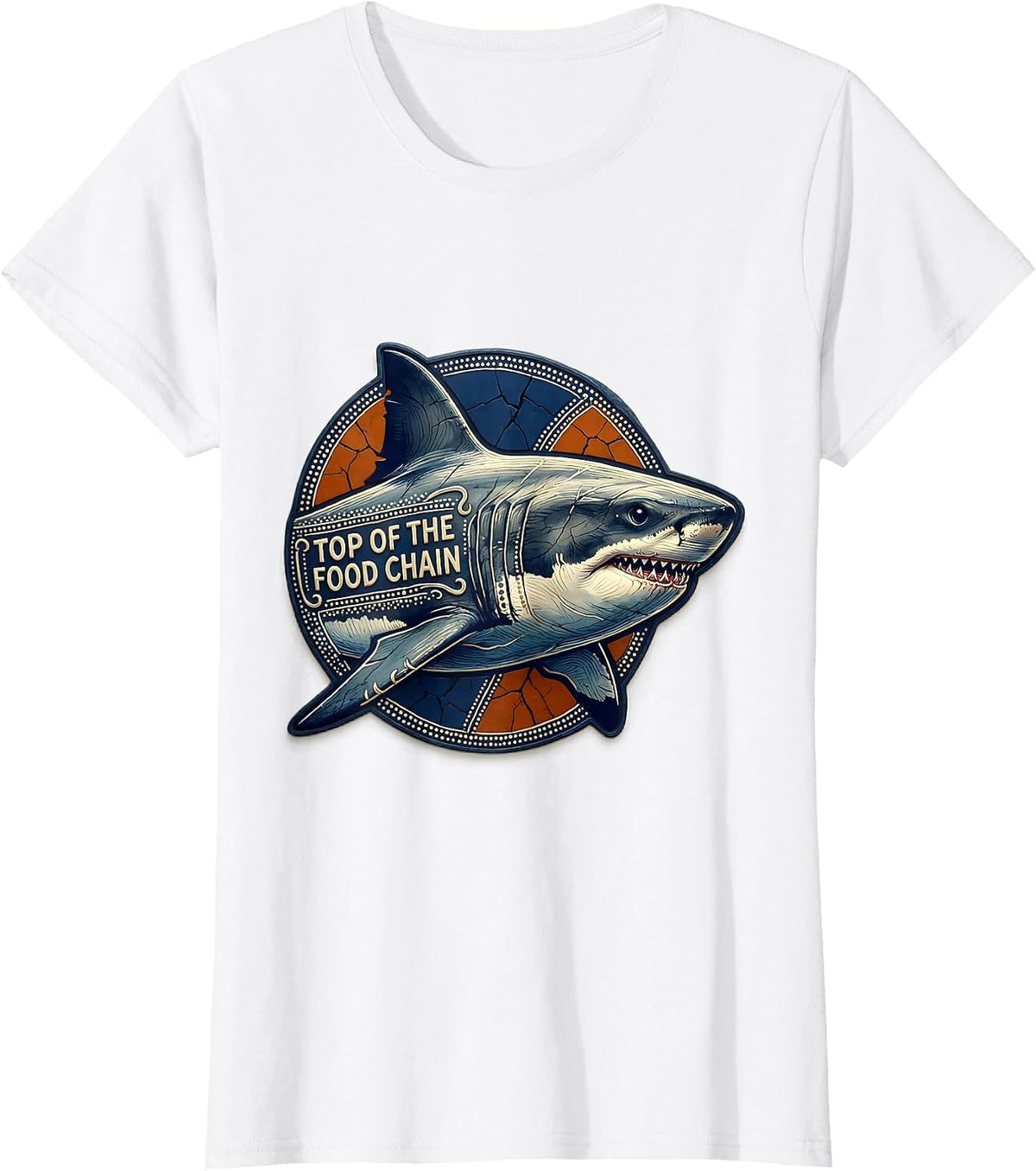 Top of the Food Chain Shark Graphic Design T-Shirt - White