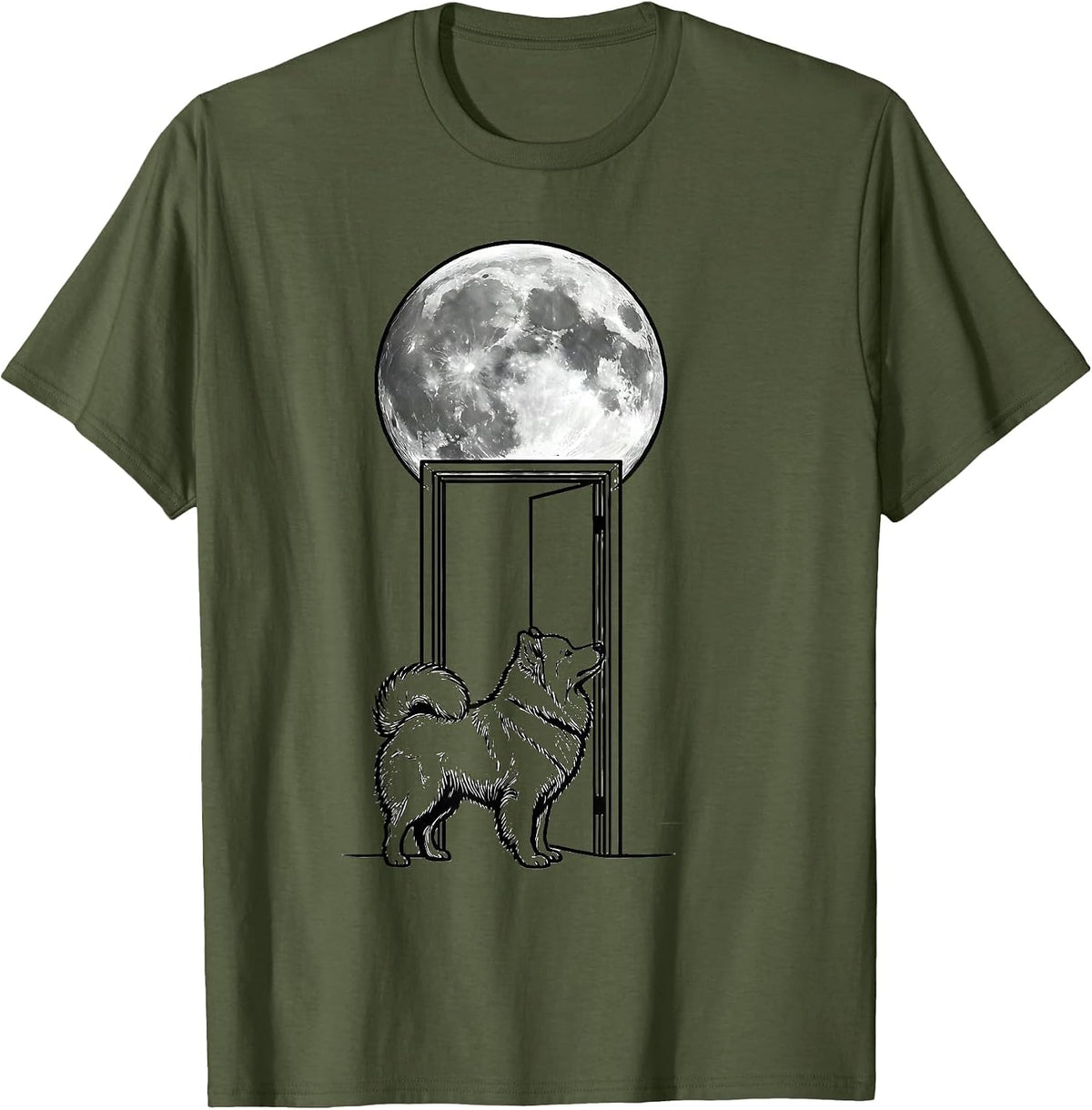 Samoyed Howling at the Moon Retro Dog Breed Portrait T-Shirt - Olive Green