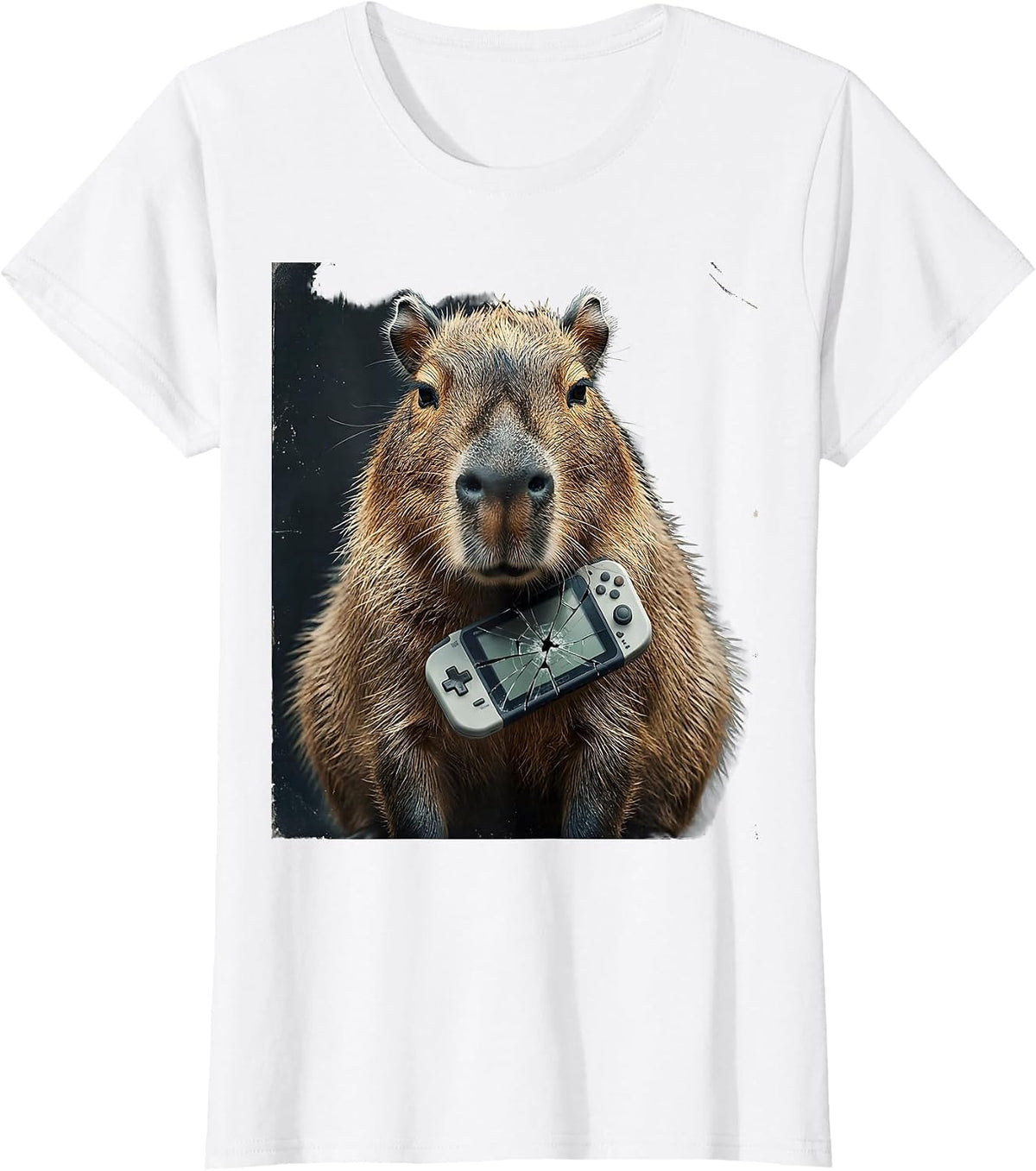 Women's Capybara Gamer Distressed Meme Humor T-Shirt - White