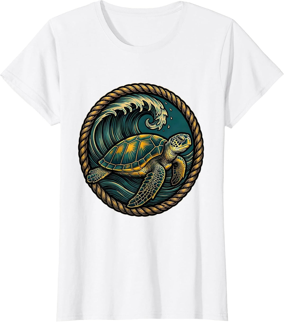 Women's Sea Turtle Under Breaking Wave Surf Design T-Shirt - White