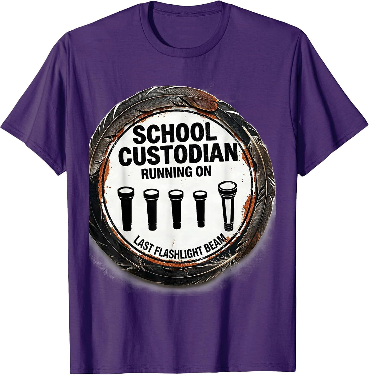 School Custodian, Running On Last Flashlight Beam Funny T-Shirt - Purple