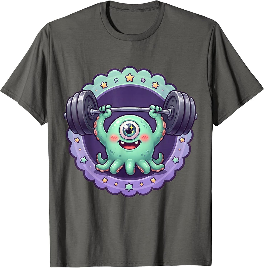Monster Mash Cyclops Weightlifting Graphic T-Shirt - Asphalt Grey
