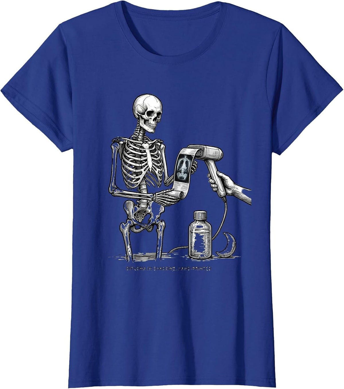 Women's Diploma In Shadows Hand-Printed Radiology Tech Halloween T-Shirt - Royal Blue