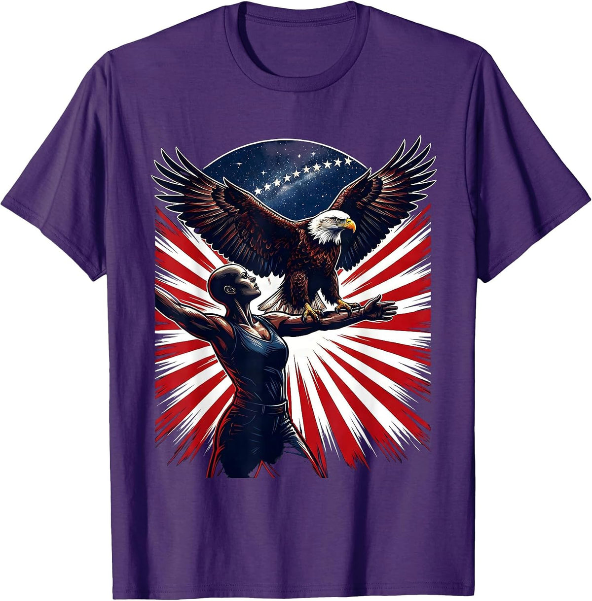 American Flag Eagle Perched on Arm Graphic T-Shirt - Purple