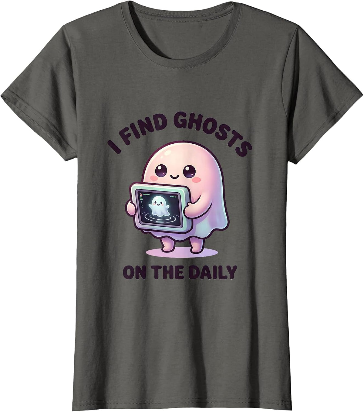 Women's I Find Ghosts On The Daily Cute Kawaii Radiology Tech T-Shirt - Asphalt Grey
