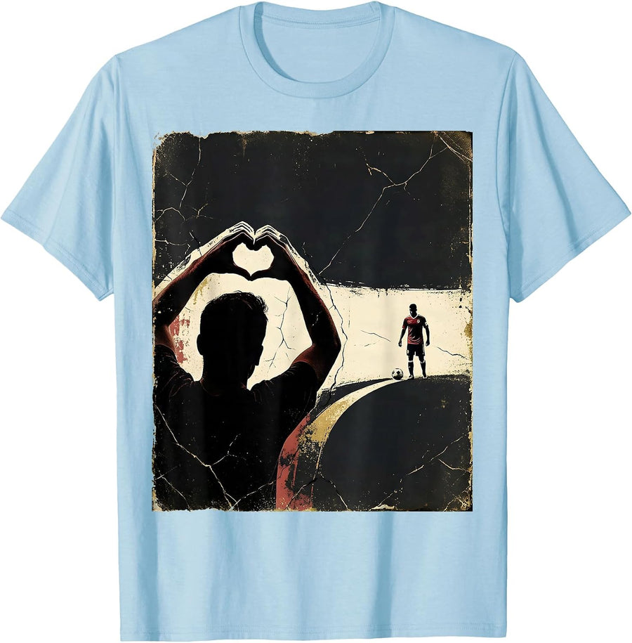 Men's Spectator Heart Soccer Fan Distressed Youth Sports Family T-Shirt - Baby Blue