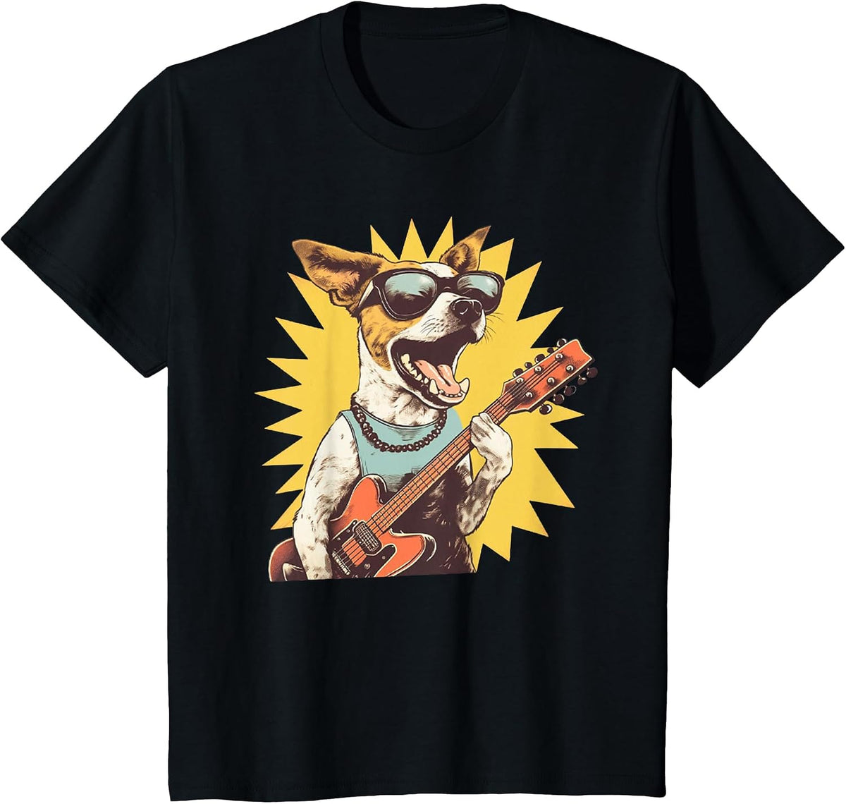 Jack Russell Terrier Playing Guitar Rock Star Dog Rocker Tee T-Shirt - Black