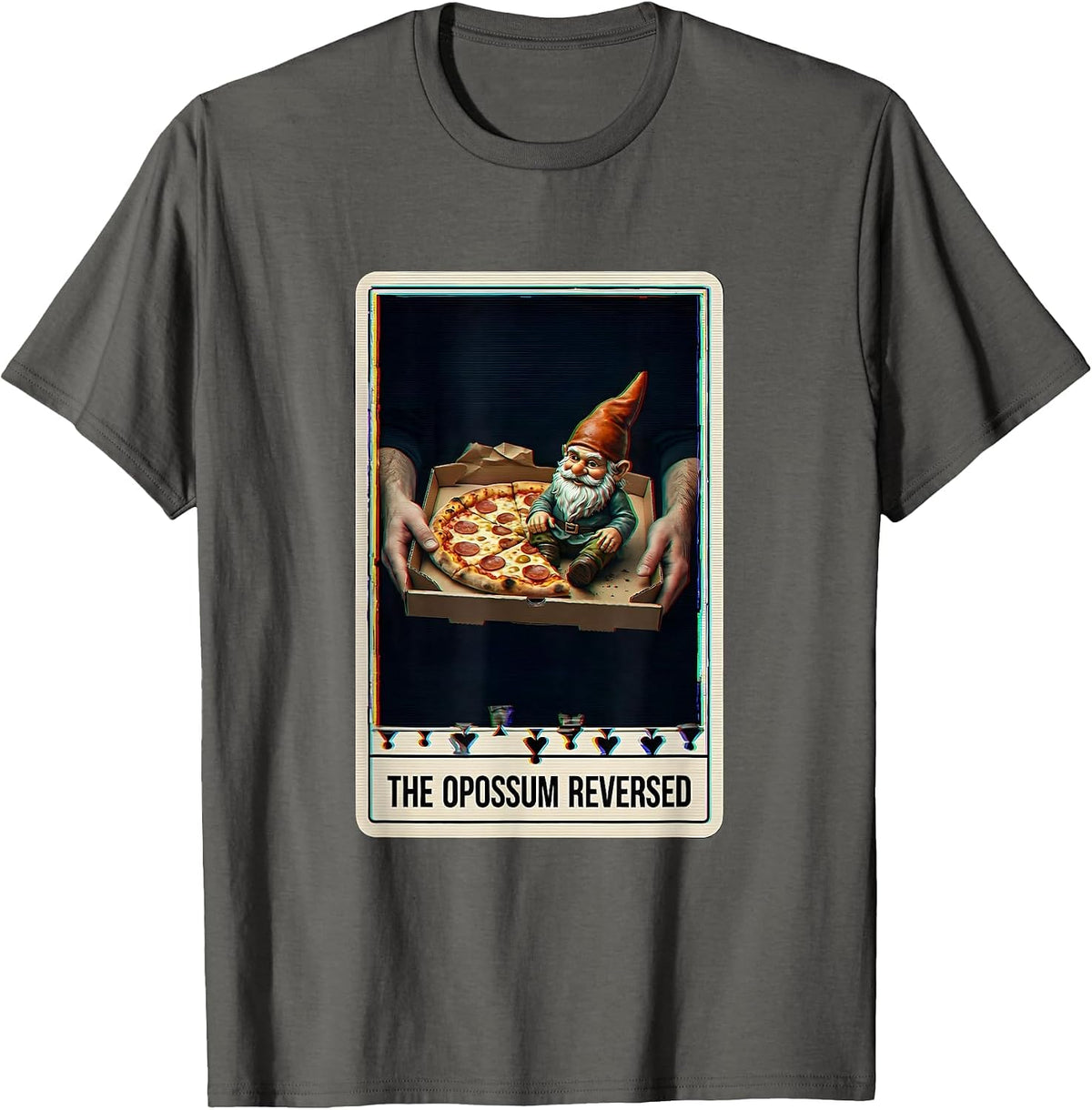 The Opossum Reversed Surreal Tarot Card Parody Humor T-Shirt - Asphalt Grey