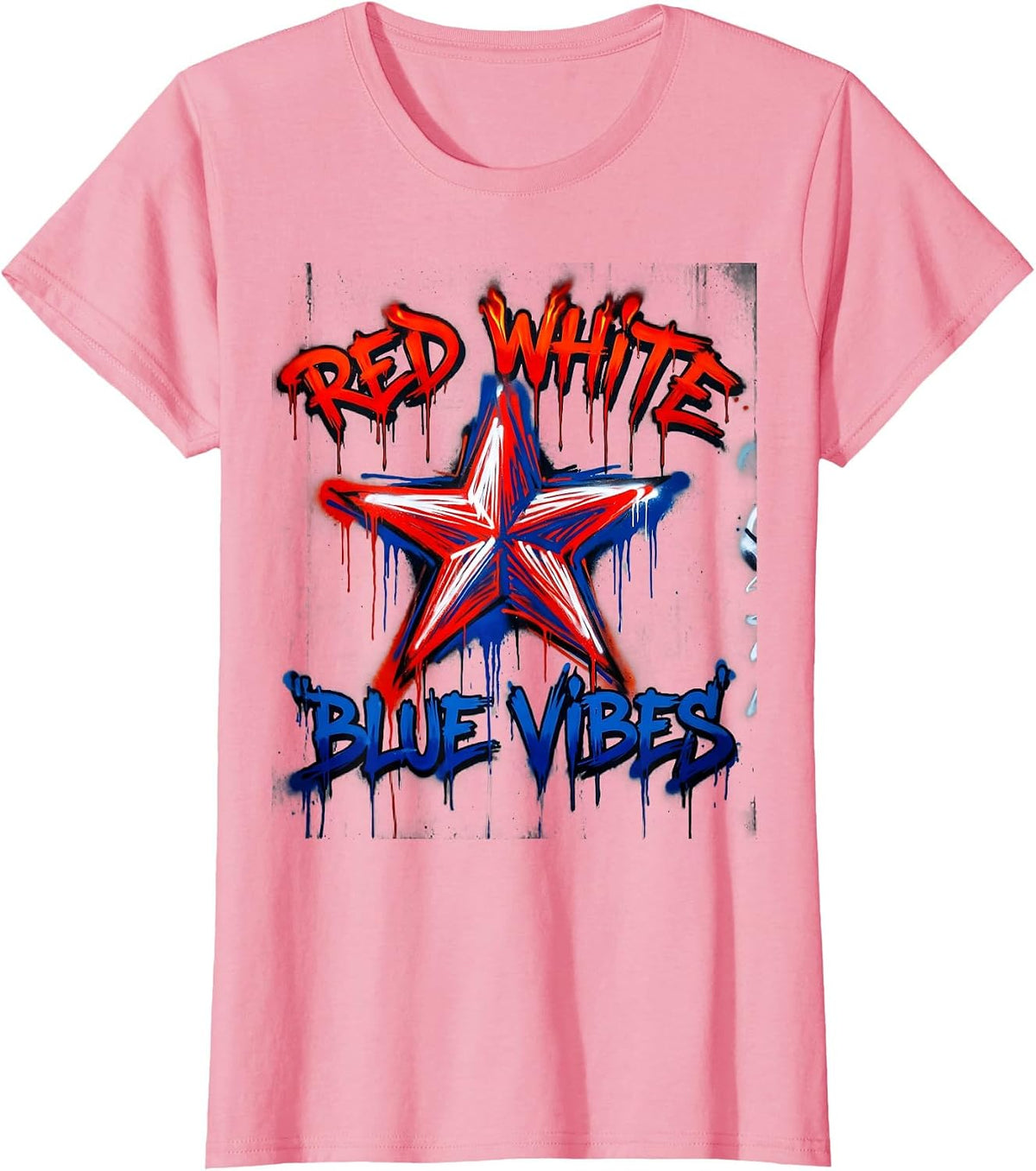 Women's Red White Blue Vibes Patriotic Design T-Shirt - Pink