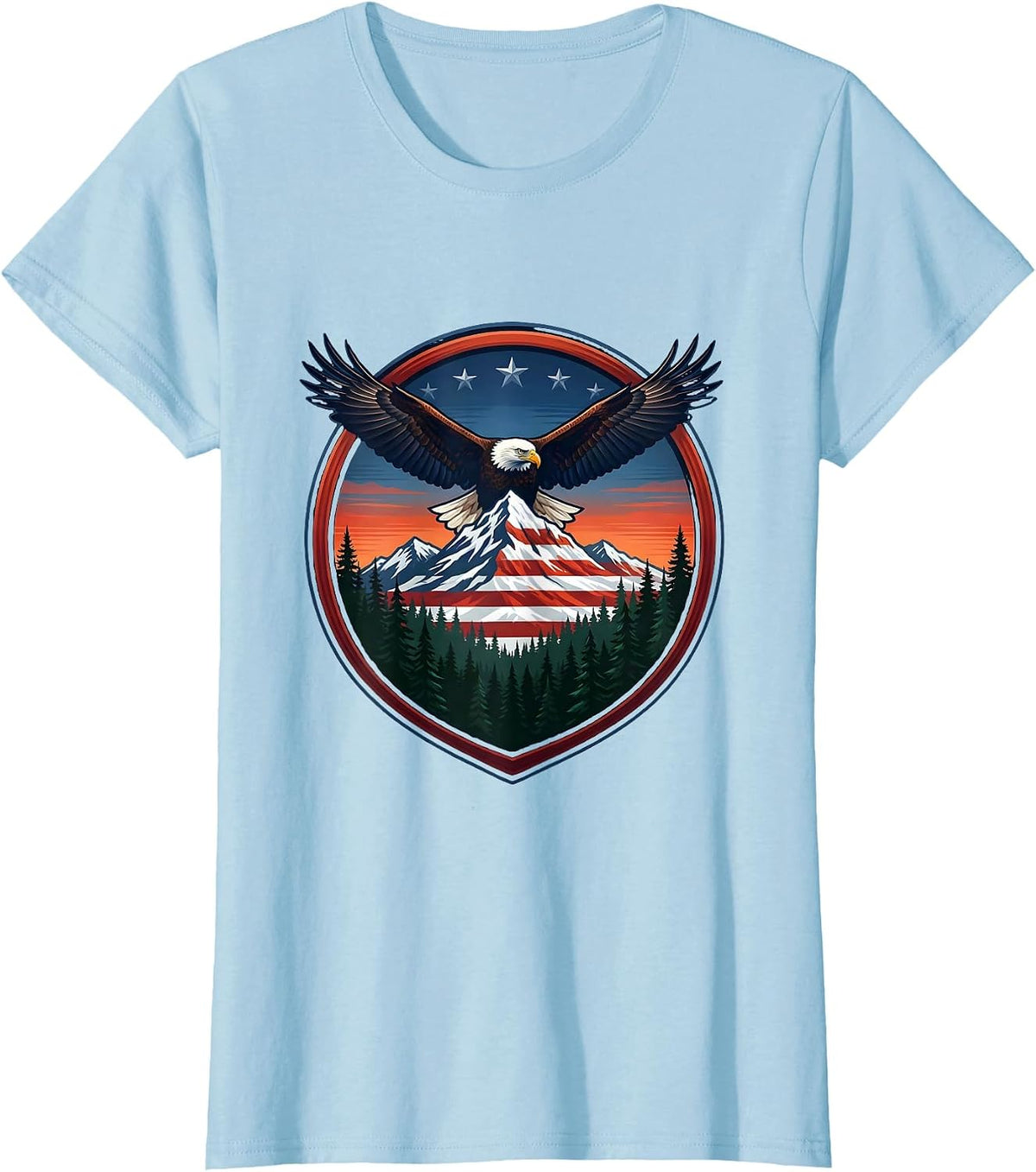 American Flag Tattoo Sleeve Muscular Arm Graphic T-Shirt - Baby Blue