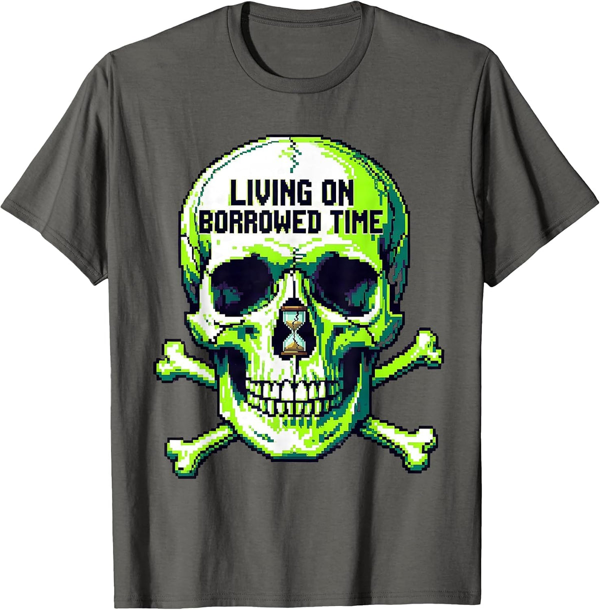 Living on Borrowed Time Skull Graphic Design T-Shirt - Asphalt Grey