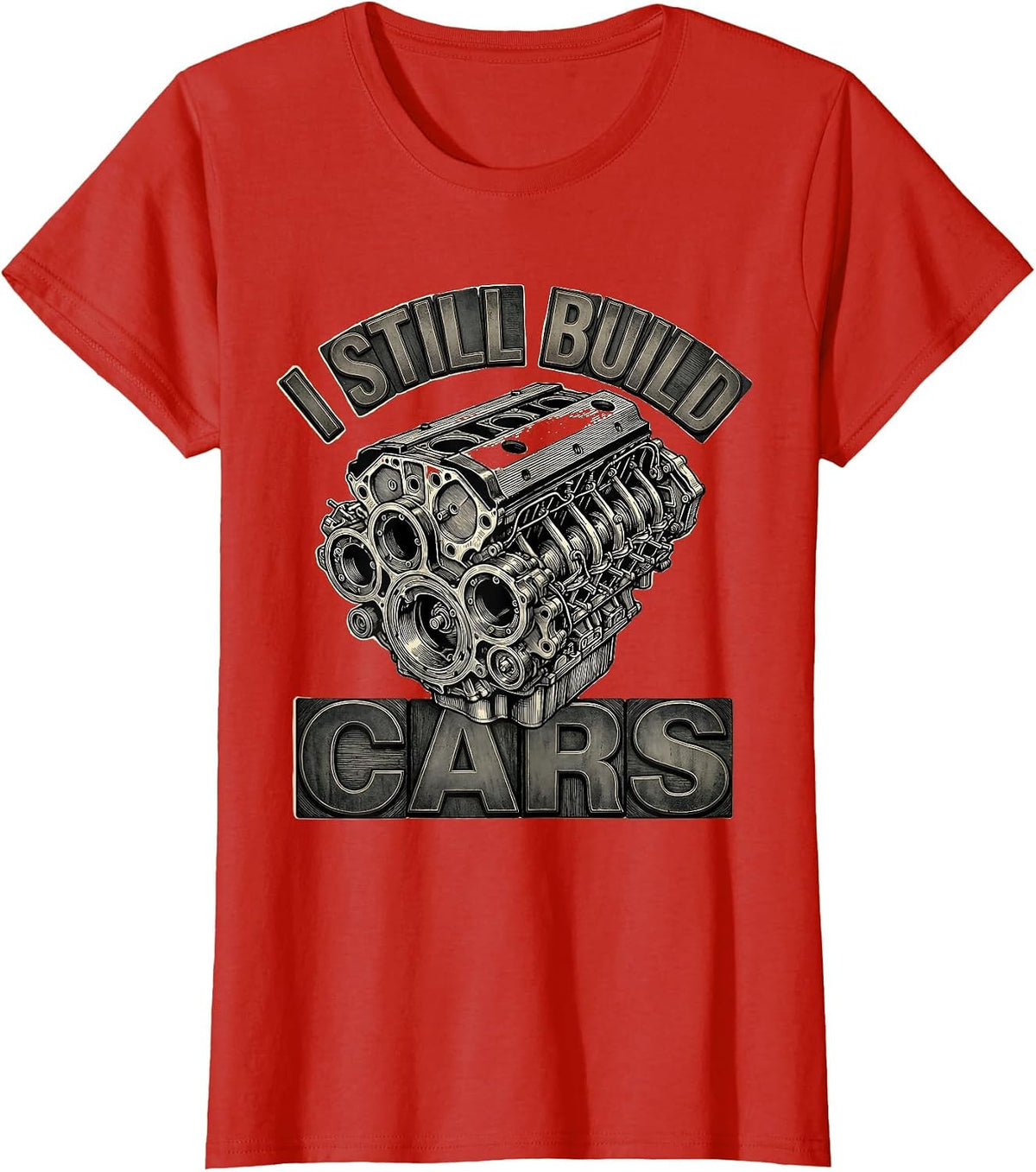 I Still Build Cars Vintage Mechanic Garage Engine Block T-Shirt - Red