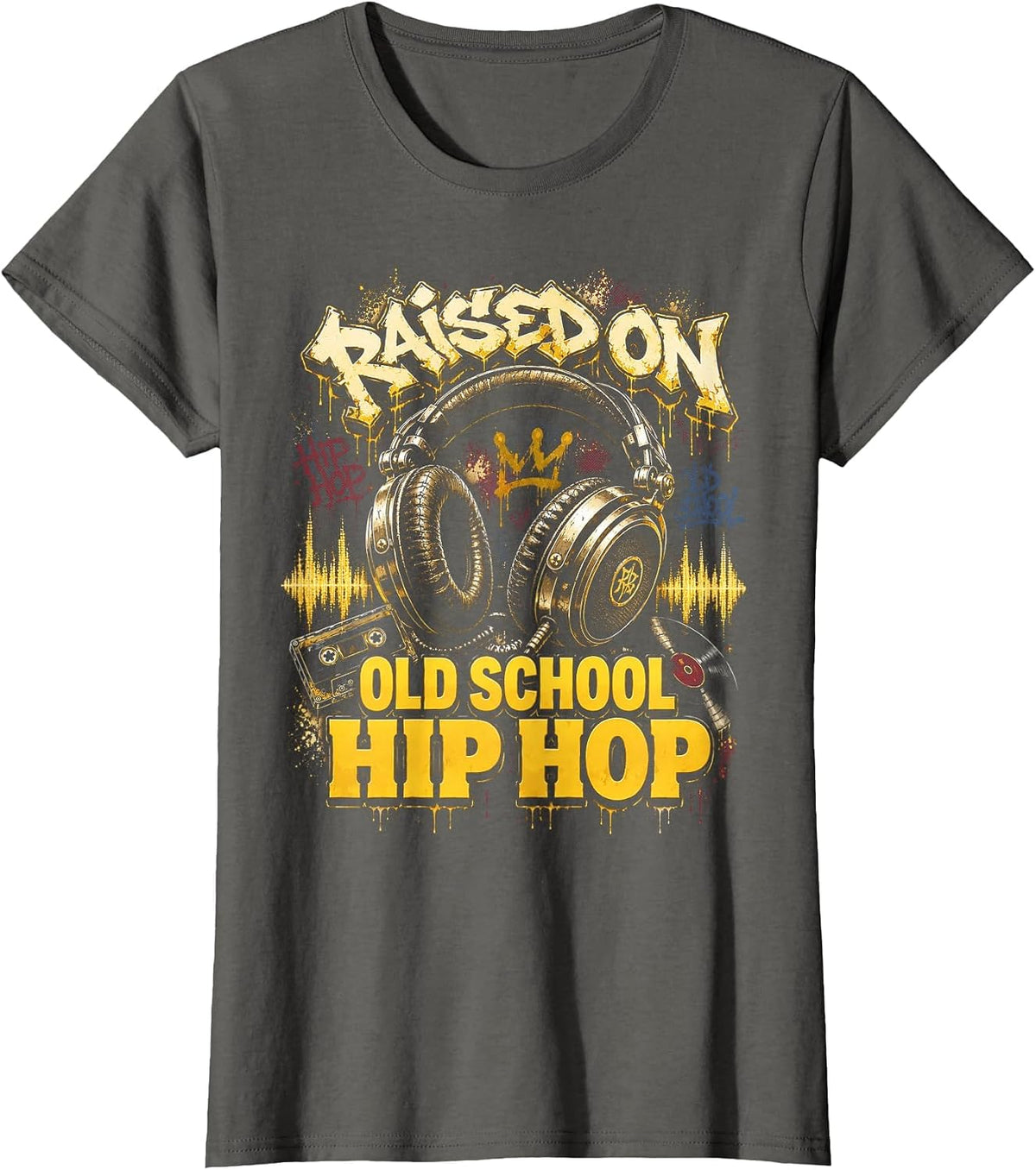 Raised On Old School Hip Hop Cassette Graffiti Rap T-Shirt, Women, Asphalt Grey, 3X-Large - As Pictured