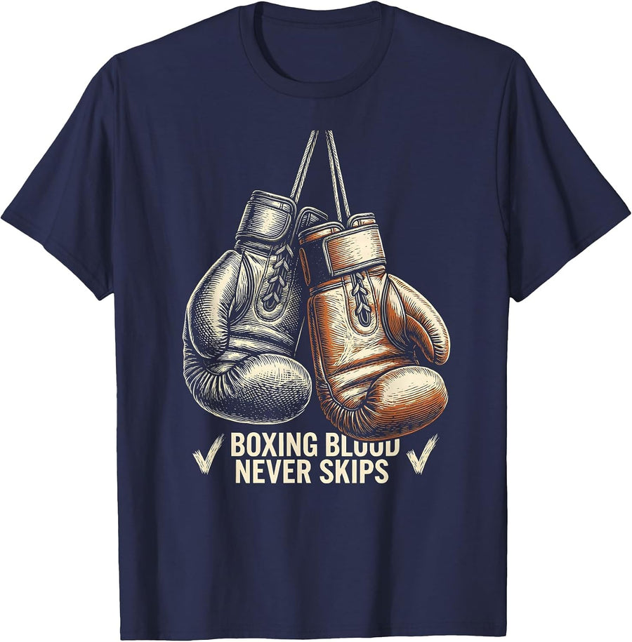 Boxing Blood Never Skips Vintage Athletic Boxing Fan Gift T-Shirt - Navy Blue