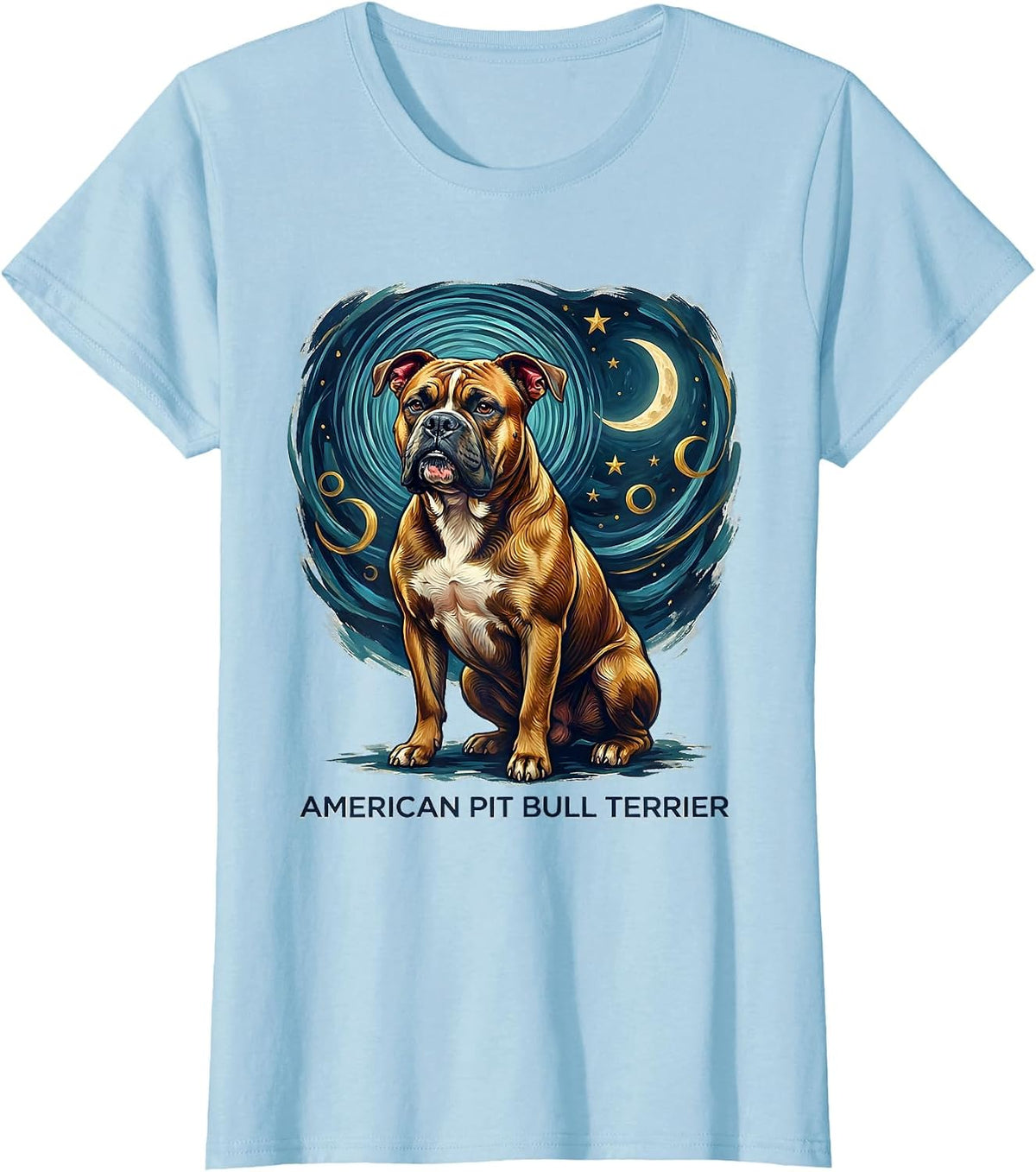 AMERICAN PIT BULL TERRIER Van Gogh Style Starry Night Dog T-Shirt - Baby Blue