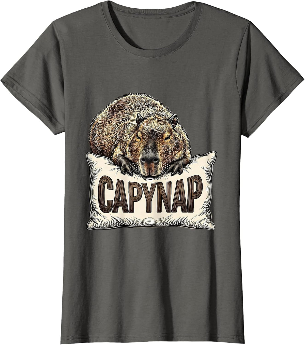 Women's Capynap Cute Capybara Official Sleepshirt Pajama Humor T-Shirt - Asphalt Grey