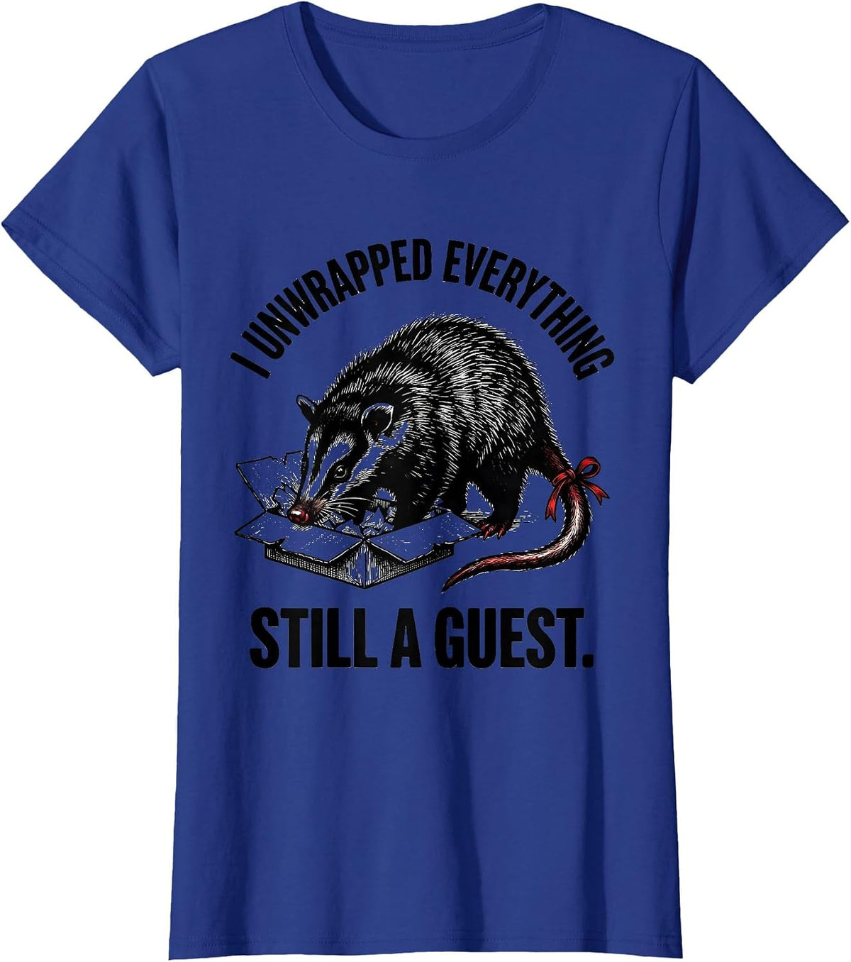 Women's I Unwrapped Everything, Still A Guest Funny Opossum Meme T-Shirt - Royal Blue