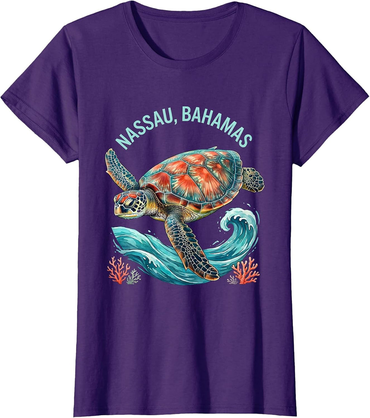 Nassau Bahamas Sea Turtle Vacation Souvenir Beach T-Shirt - Purple