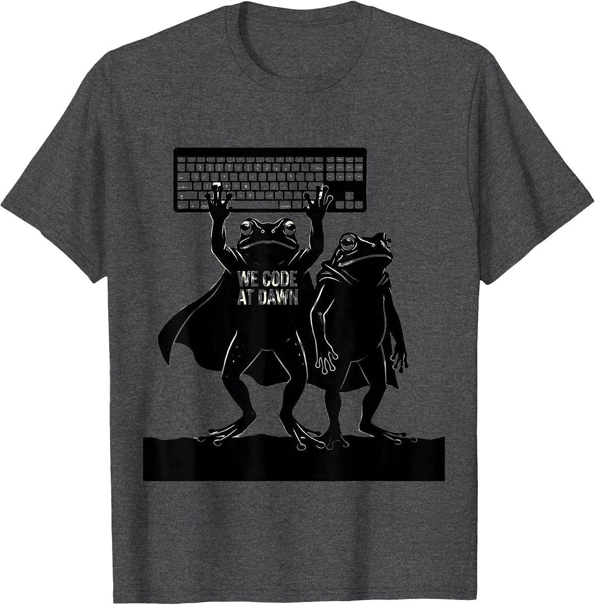 Men's We Code At Dawn Funny Teacher Frog Back to School T-Shirt - Dark Heather Grey