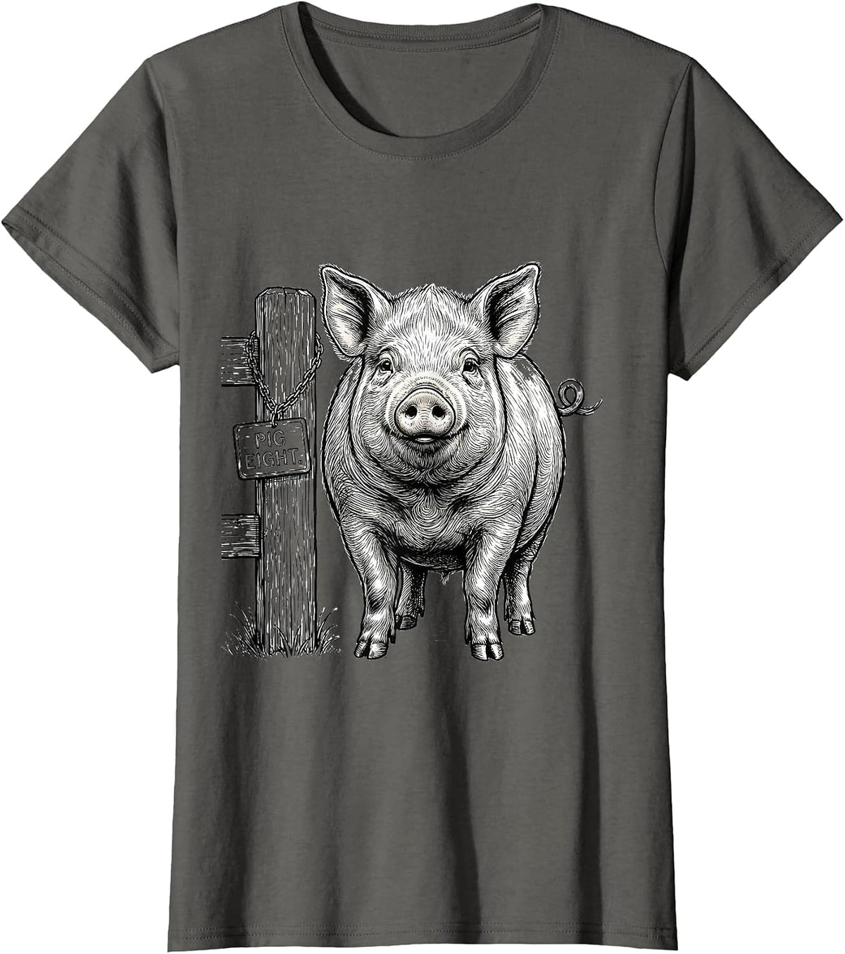 Women's Pig Eight Funny Pig Lover Novelty Humor Gift T-Shirt - Asphalt Grey