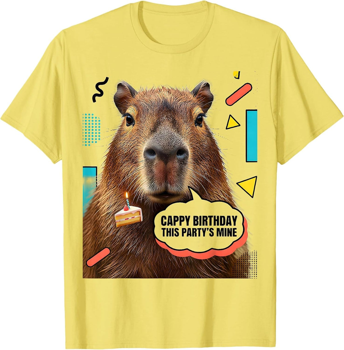Men's Cappy Birthday This Party’s Mine Kawaii Capybara Kids Party T-Shirt - Lemon Yellow