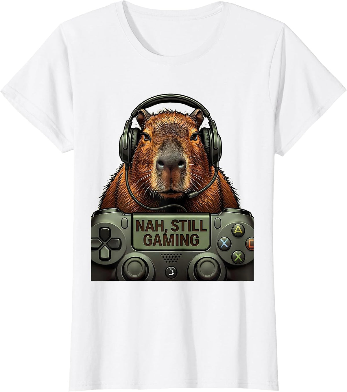 Women's Nah, Still Gaming Funny Capybara Gamer Bruh Meme Humor T-Shirt - White