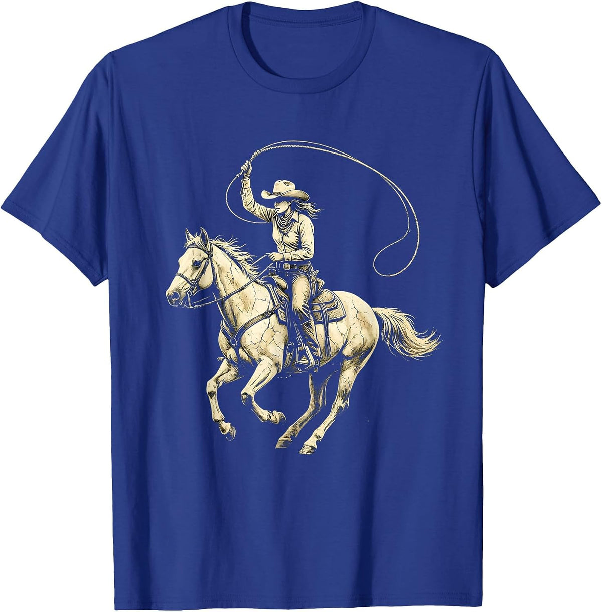 Cowgirl Lasso Horseback Western Riding Graphic T-Shirt - Royal Blue