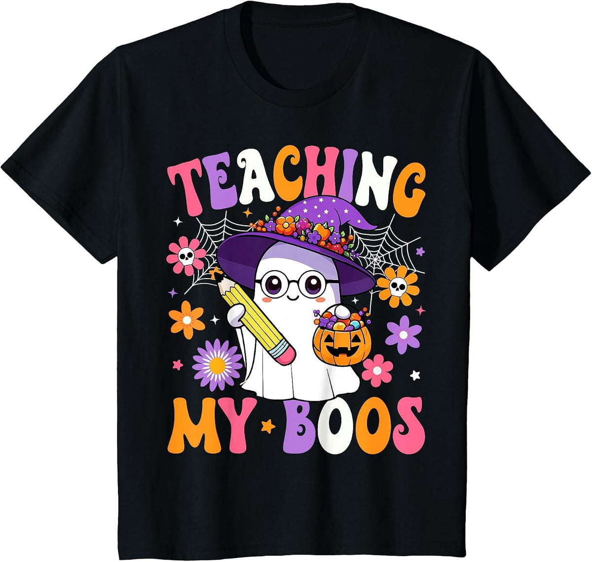 Teaching My Boos Teacher Ghost Teach Funny Halloween Teacher T-Shirt - Black