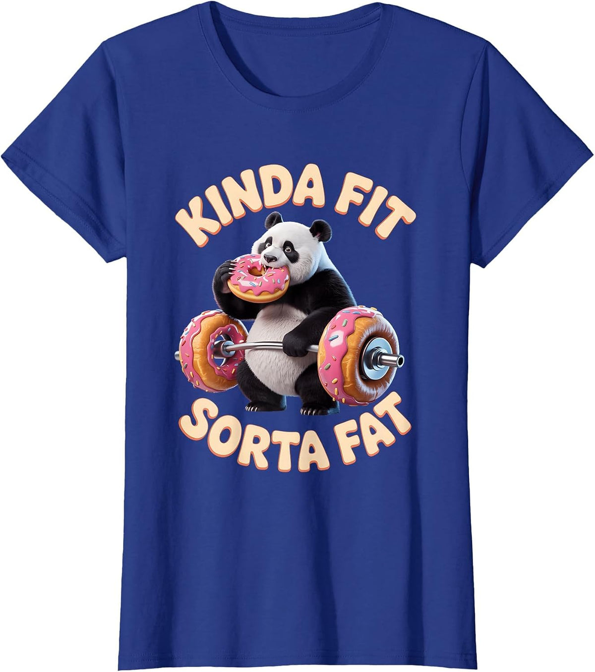 Kinda Fit S0rta Fat Funny Gym Panda Weightlifting Donut T-Shirt - Royal Blue
