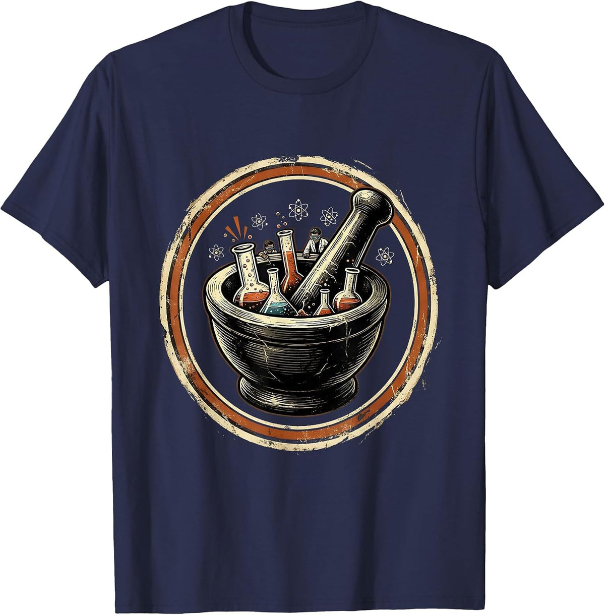 Men's Mortar and Pestle Tiny Scientists Illustration T-Shirt - Navy Blue