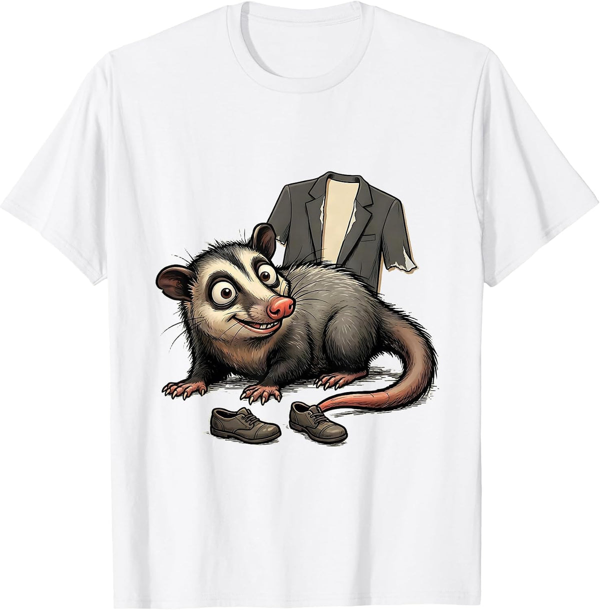 Men's Cartoon Opossum Human Costume Funny Halloween Animal T-Shirt - White