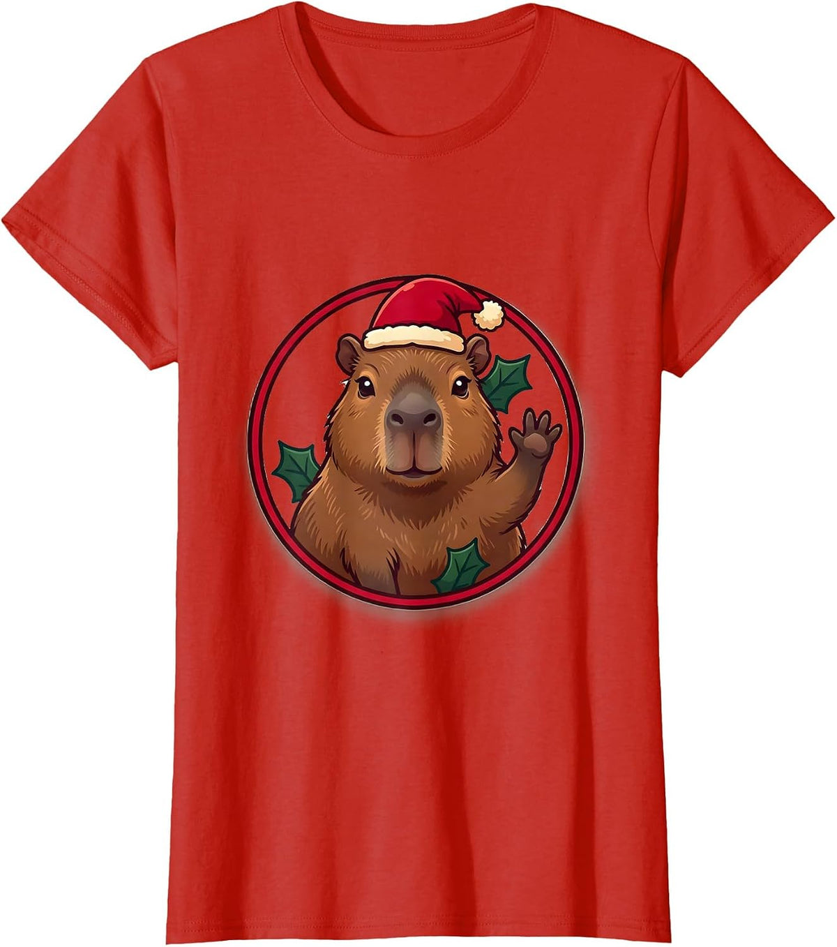 Cute Capybara Santa Hat Christmas Animal Lover T-Shirt - Red